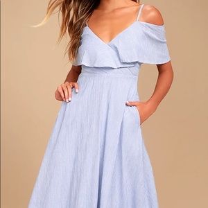Blue and White Striped Off-the-Shoulders Midi Dress - Worn Once!